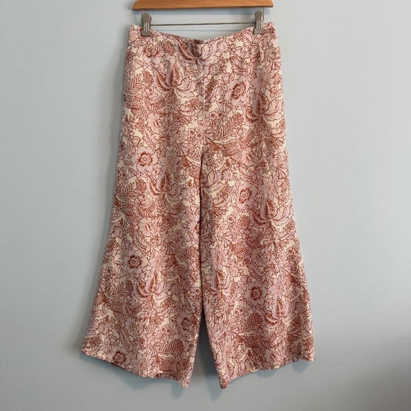 Rachel Zoe 100% Linen Floral Print‎ Cropped Wide Pants Size M - Picture 1 of 7